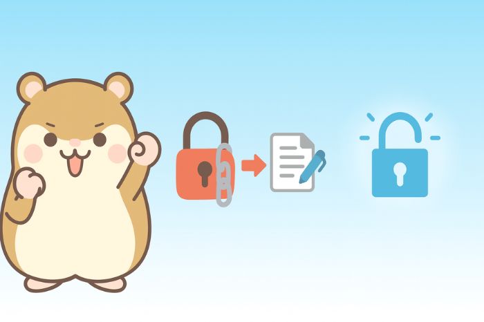 XM口座凍結を解除して新規口座開設する方法を表すハムスターと南京錠の変化