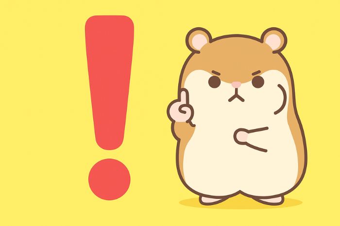 XMゴールドのスワップポイントに関する重要ルールを注意喚起するハムスターキャラクター