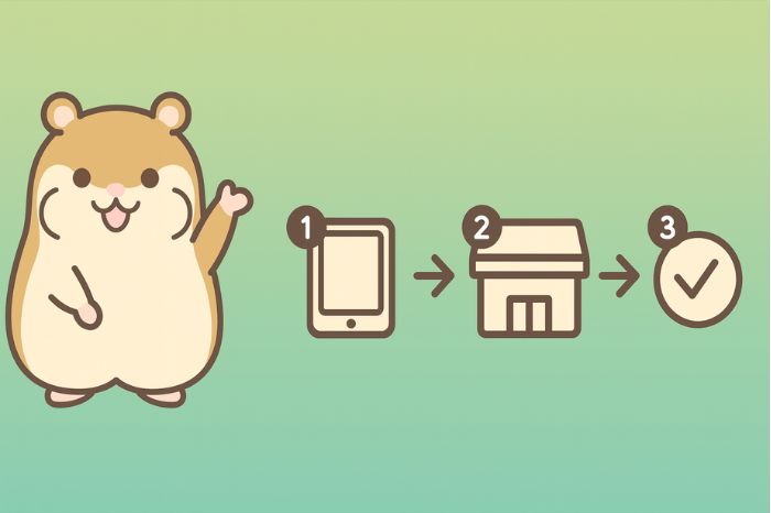 XMコンビニ入金のやり方と手順を3ステップで解説。ハムスターキャラクターが案内する入金手続きの流れ(会員ページ操作・コンビニ支払い・反映確認)