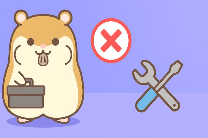 XMコンビニ入金ができない原因と対処法を解説。ハムスターキャラクターが工具を持ち、口座有効化・通貨設定・決済番号エラーなどのトラブル解決をサポート