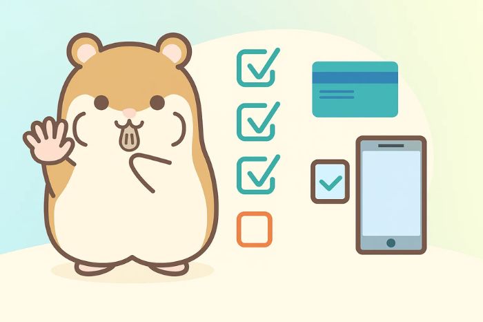 XMのクレジットカード入金で確認すべき5つのチェックポイントを示すハムスターキャラクター