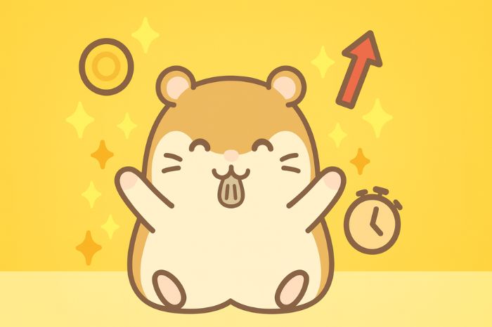 XM仮想通貨レバレッジ取引のメリットを喜ぶハムスターと24時間取引可能なイメージ