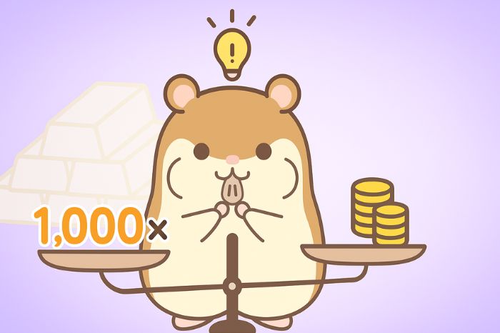 XMゴールド取引の重要条件｜最大レバレッジ1000倍と必要証拠金のバランスを天秤で説明するハムスター