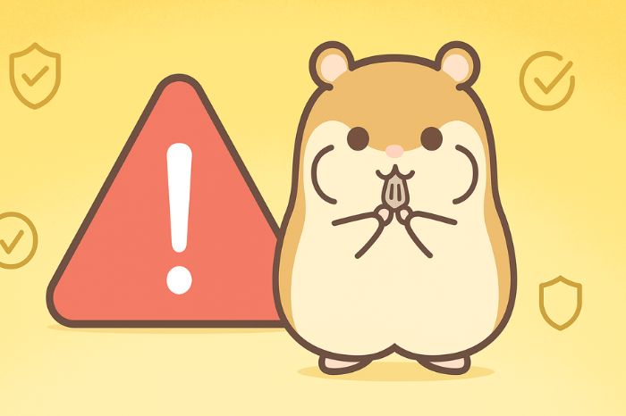 XMのロット数設定時のリスク管理と注意事項を示すハムスターと注意マーク