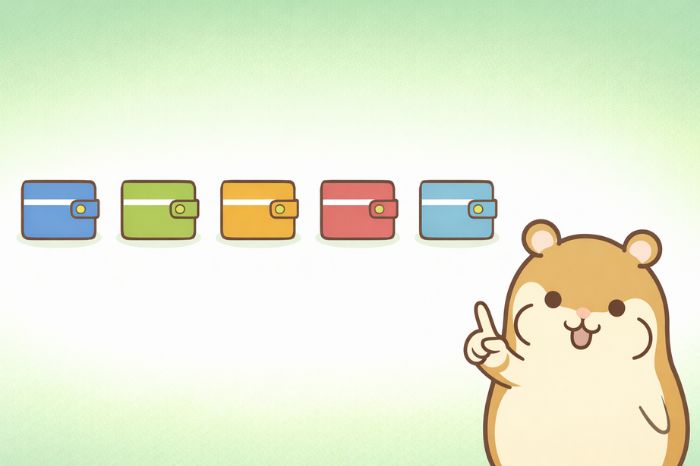 HFMの5種類の口座タイプを表すアイコンと説明するハムスターキャラクター