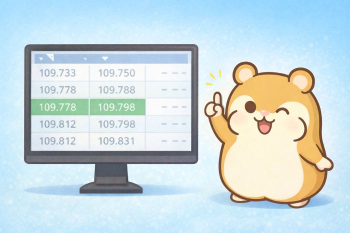 MT4画面でスプレッド確認方法を説明するハムスター