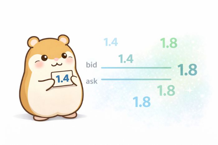 HFMセント口座のスプレッドを説明するハムスターキャラクター