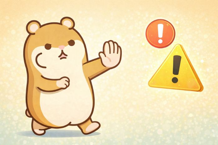HFMの仮想通貨取引の注意点を警告するハムスター