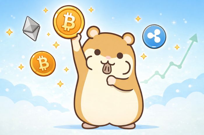 HFMの仮想通貨CFD取引の特徴を紹介するハムスターと仮想通貨アイコン