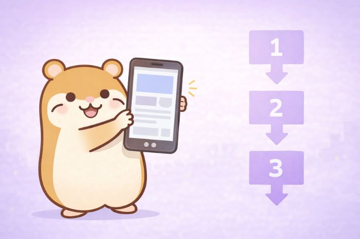 HFMの出金手順を案内するハムスターキャラクター