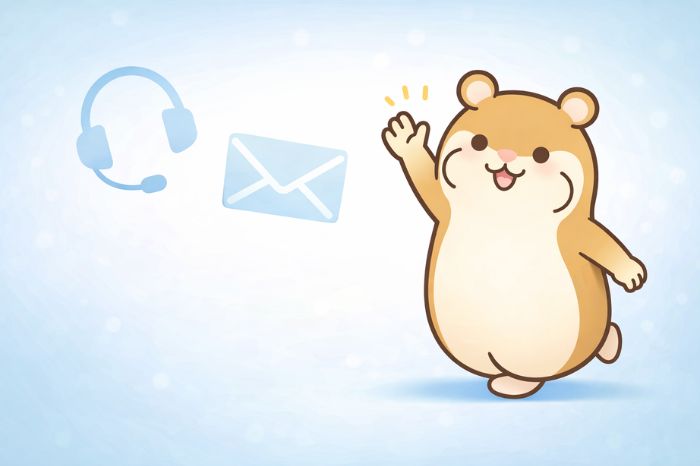 HFMで出金拒否された場合の対処法を案内するハムスターキャラクター