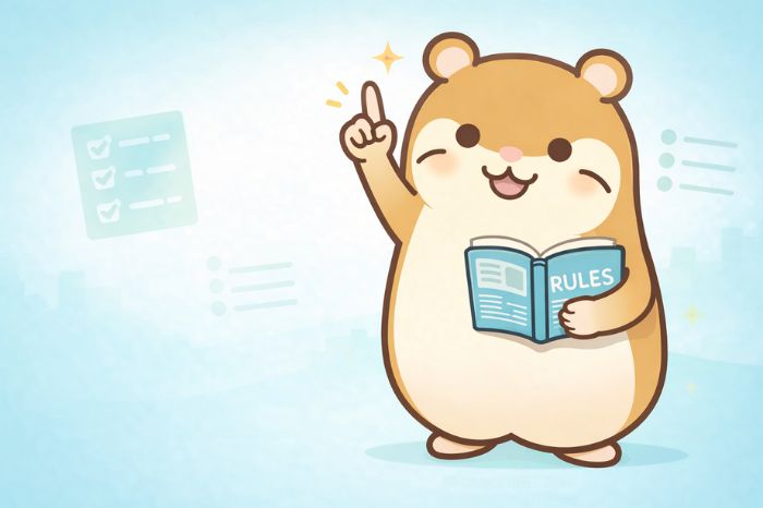 HFMの出金ルールを解説するハムスターキャラクター