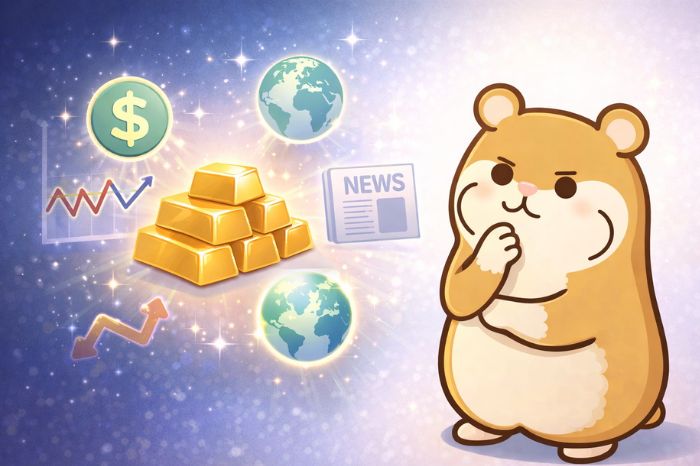 ゴールド価格の変動要因を分析するハムスターのイラスト