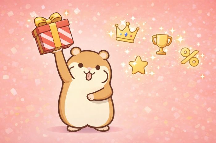 HFMとExnessのキャンペーンや特典をギフトボックスで表現するハムスター