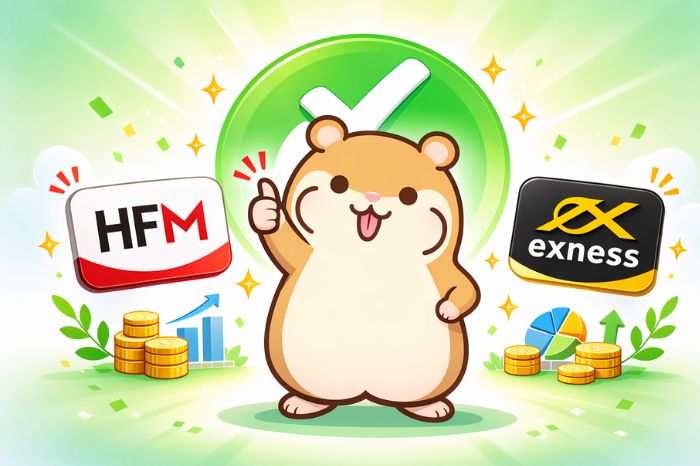 HFMとExness比較のまとめでサムズアップするハムスター