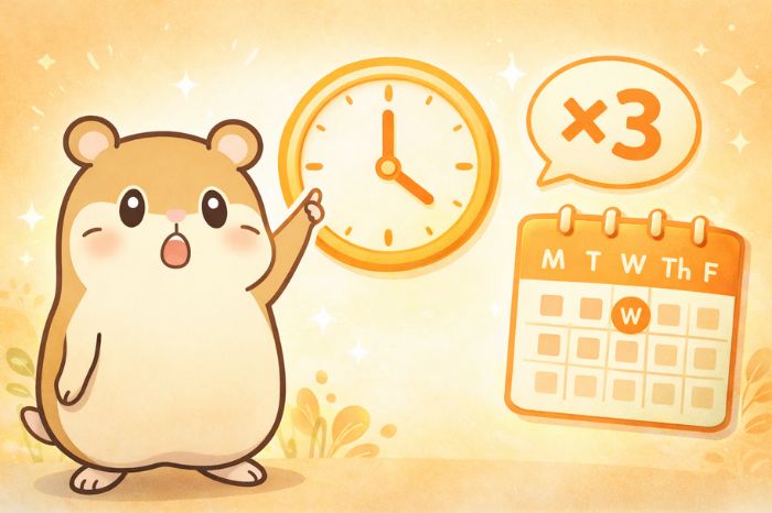 HFMのスワップポイント付与時間と3倍デーの曜日を示すイメージ