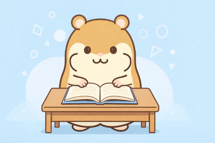 HFMのアーカイブ口座の基本をハムスターが本で学んでいるイラスト