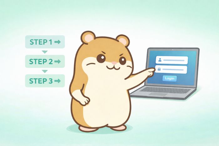 HFMのデモ口座の開設手順を案内するハムスター