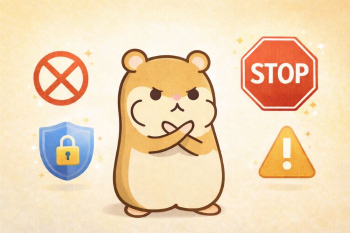 HFMのEA利用時の注意点を説明するハムスターキャラクター