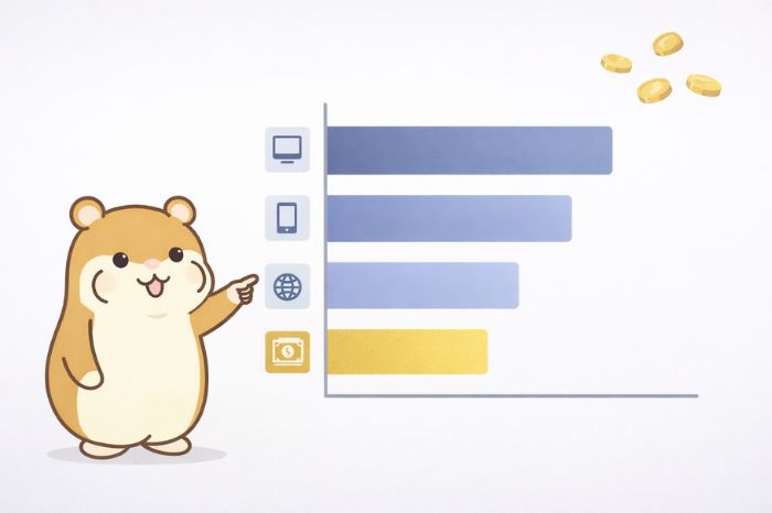 HFMの口座タイプ別ゴールドスプレッドを棒グラフで比較するハムスターキャラクター