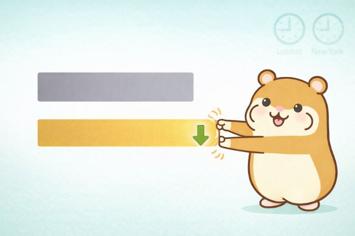 HFMのゴールドスプレッドを狭くする方法を説明するハムスターキャラクター