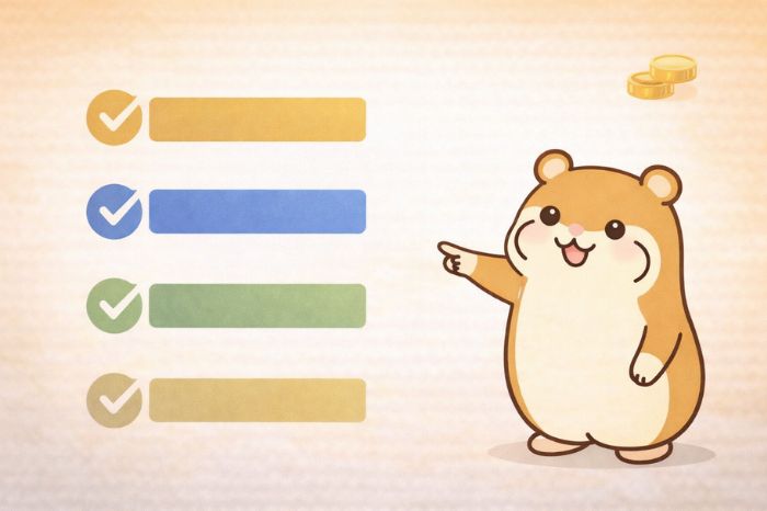 HFMのゴールドスプレッドの口座タイプ別比較ポイントをまとめるハムスターキャラクター