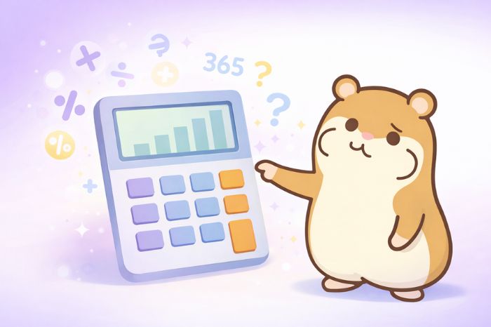 HFMのROFM還元額の計算方法を電卓と数式で表現したイラストとハムスターキャラクター