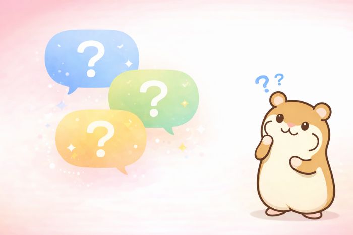 HFMのROFMに関するよくある質問を3色の吹き出しで表現したイラストとハムスターキャラクター