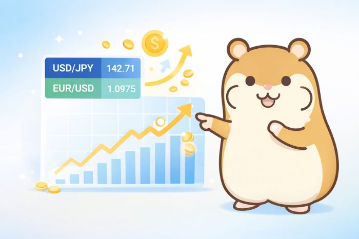 HFMのROFM（リターン・オン・フリーマージン）の仕組みを紹介するハムスターキャラクターと口座残高グラフ