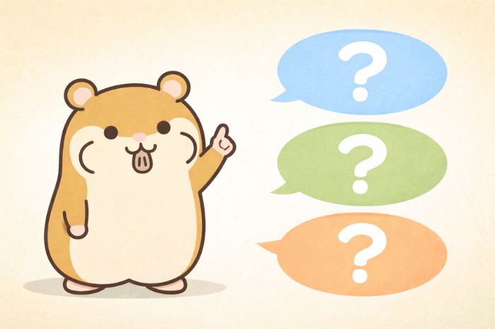 QuantAnalyzerに関するよくある質問に答えるハムスターキャラクター