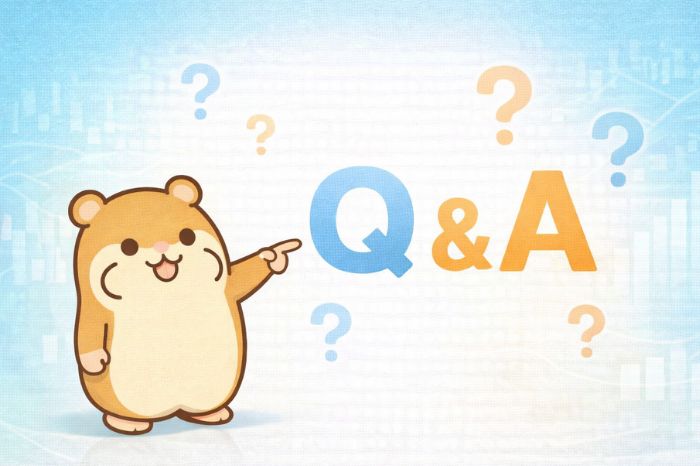 ハムスターが説明するポーズをとりQ&Aの文字とクエスチョンマークが周囲に浮かんでいる