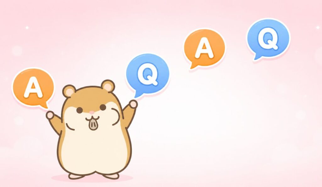 QとAの吹き出しを左右に指し示すハムスターキャラクター