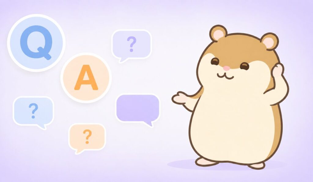 Q&A吹き出し+ハムスターの説明