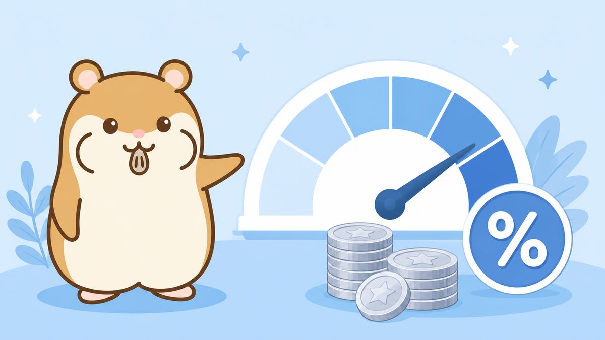 レバレッジのゲージと銀貨を示す茶色いハムスターのイラスト